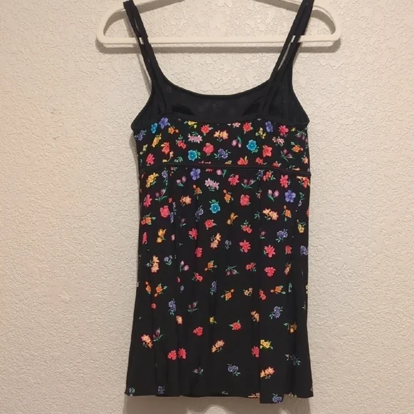 St. John's Bay black floral camisole one piece tank swim suit - Picture 5 of 8